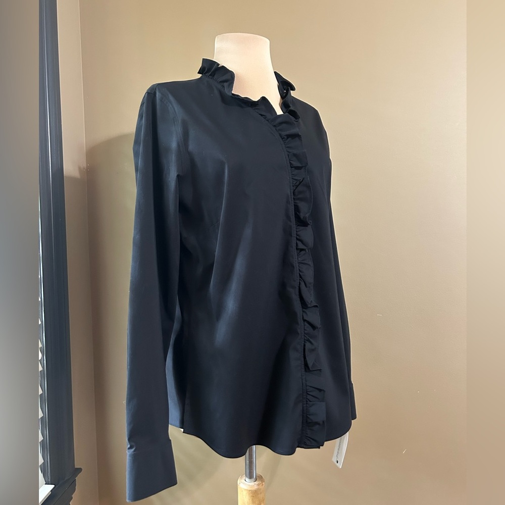 Foxcroft Black Ruffle Front Blouse